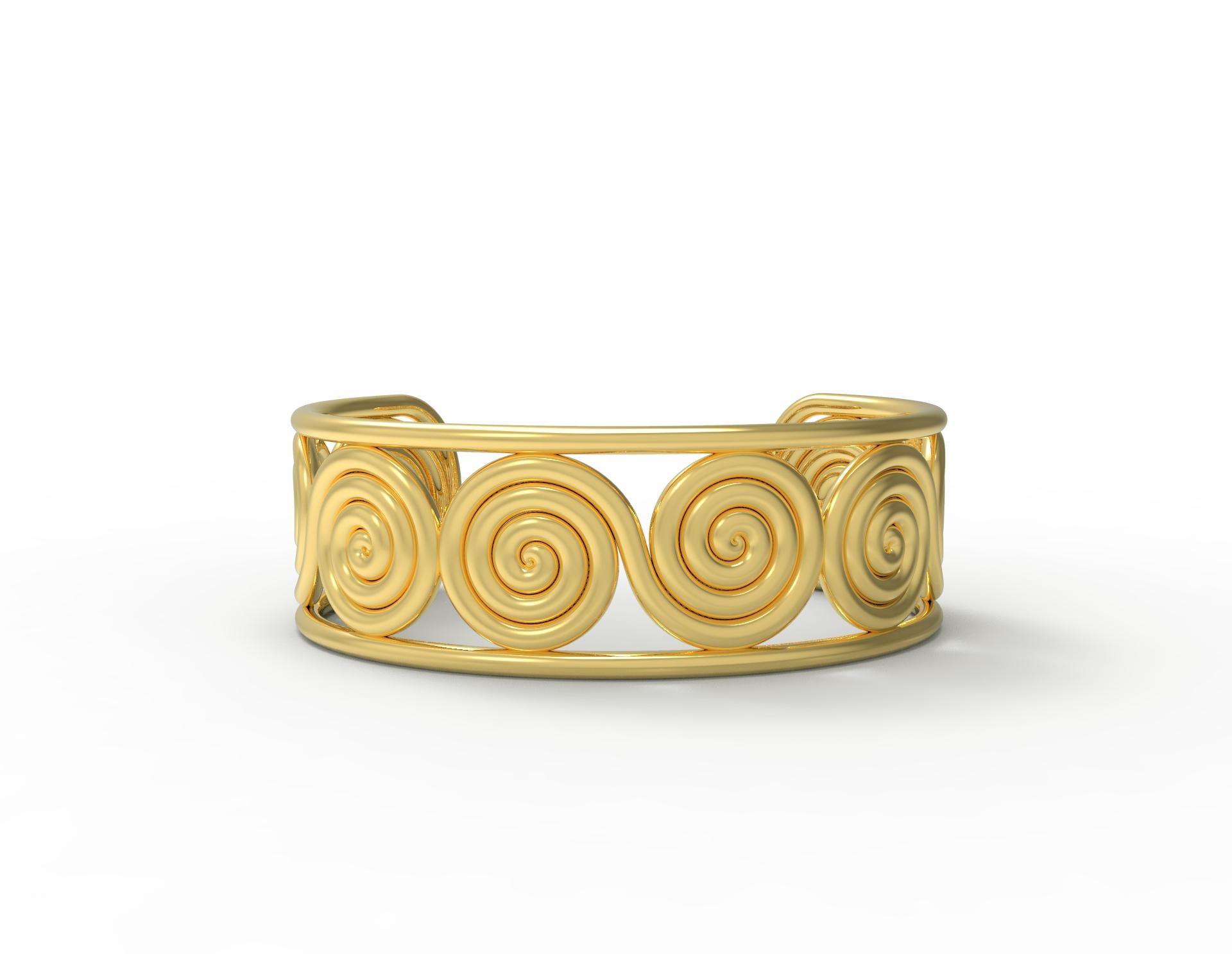 Bracelet manchette en spirale en or jaune 22 carats par Romae Jewelry - Inspiré d'un design ancien. Notre superbe bracelet 