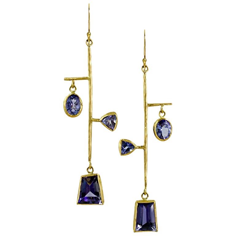 Margery Hirschey 22 Karat Gold Tanzanite Mobile Earrings For Sale