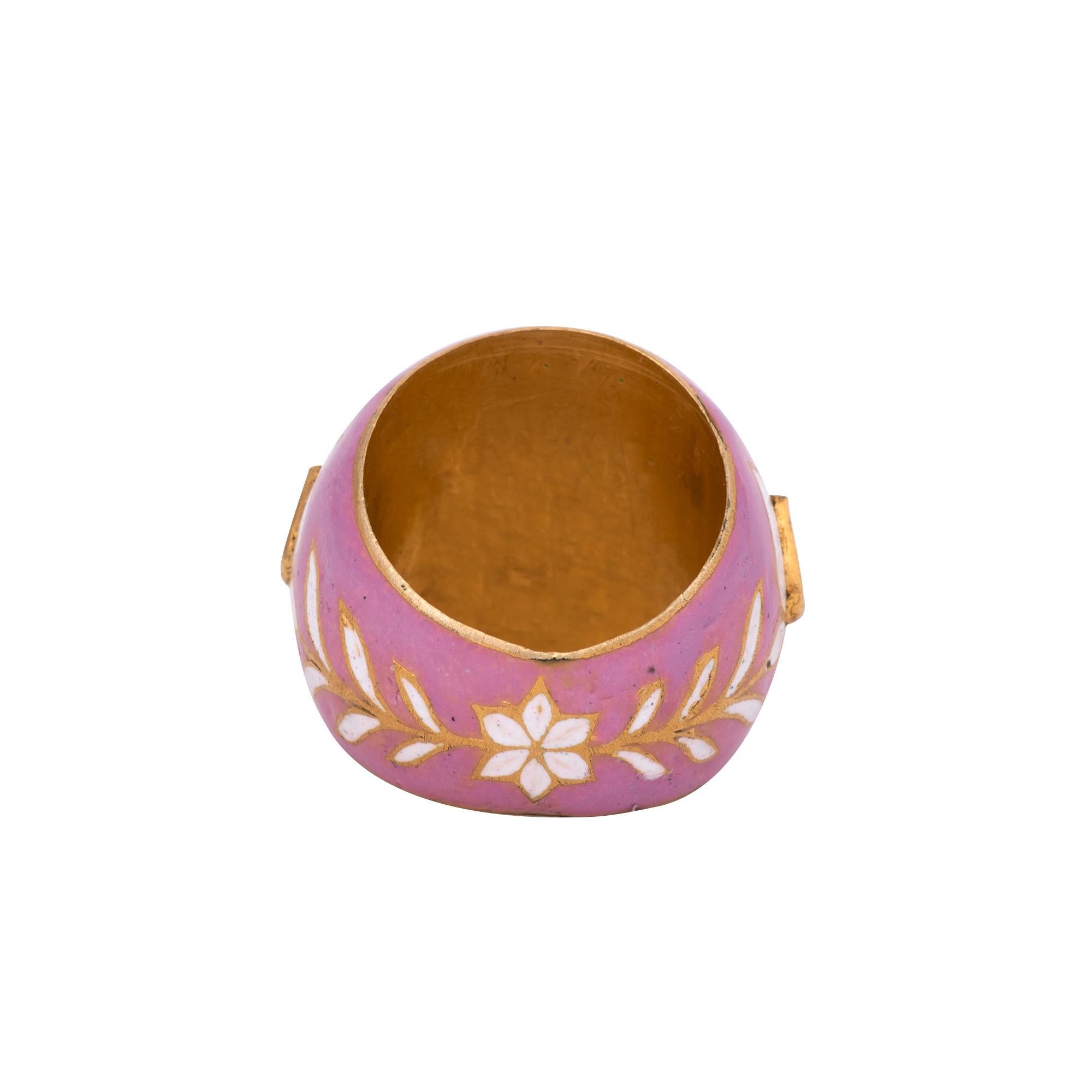 Women's 22 Karat Gold Tourmaline and Diamond Cocktail Ring in Pink and White Enamel Work