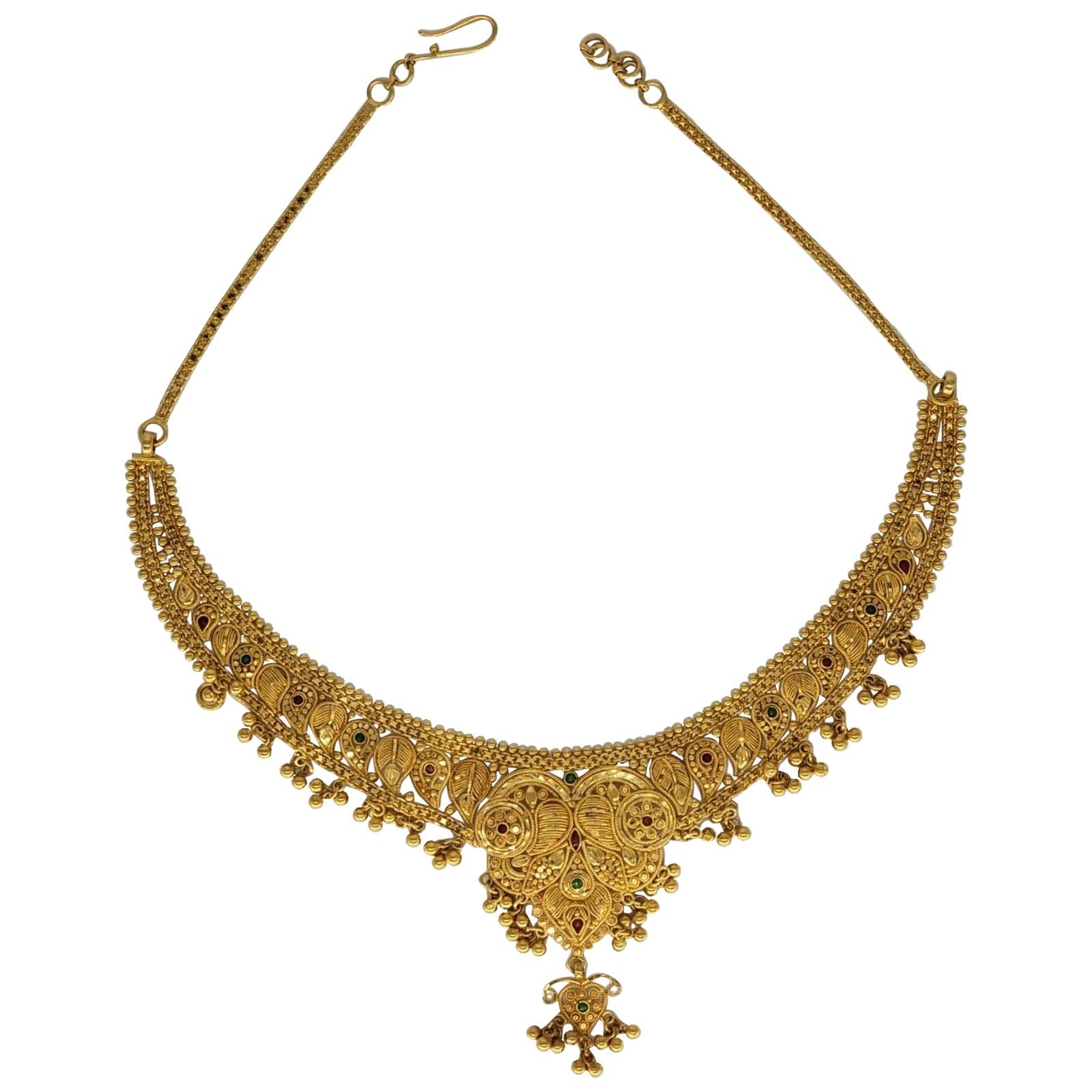 22 Karat Gold Traditional Royal Queen Wedding Necklace For Sale