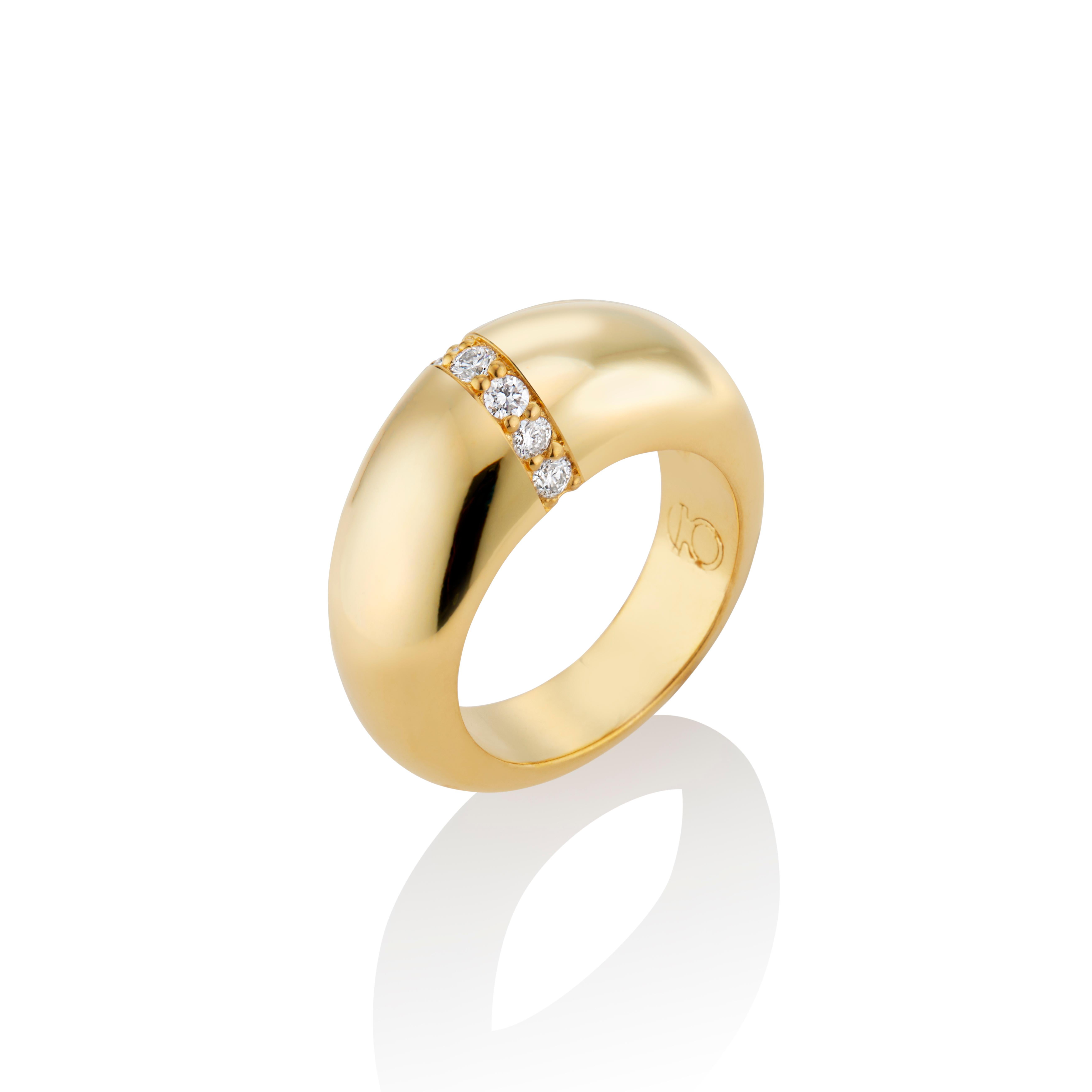 Brilliant Cut 22 Karat Gold Vermeil Egg Dome Ring with Row of Diamonds by Chee Lee New York For Sale