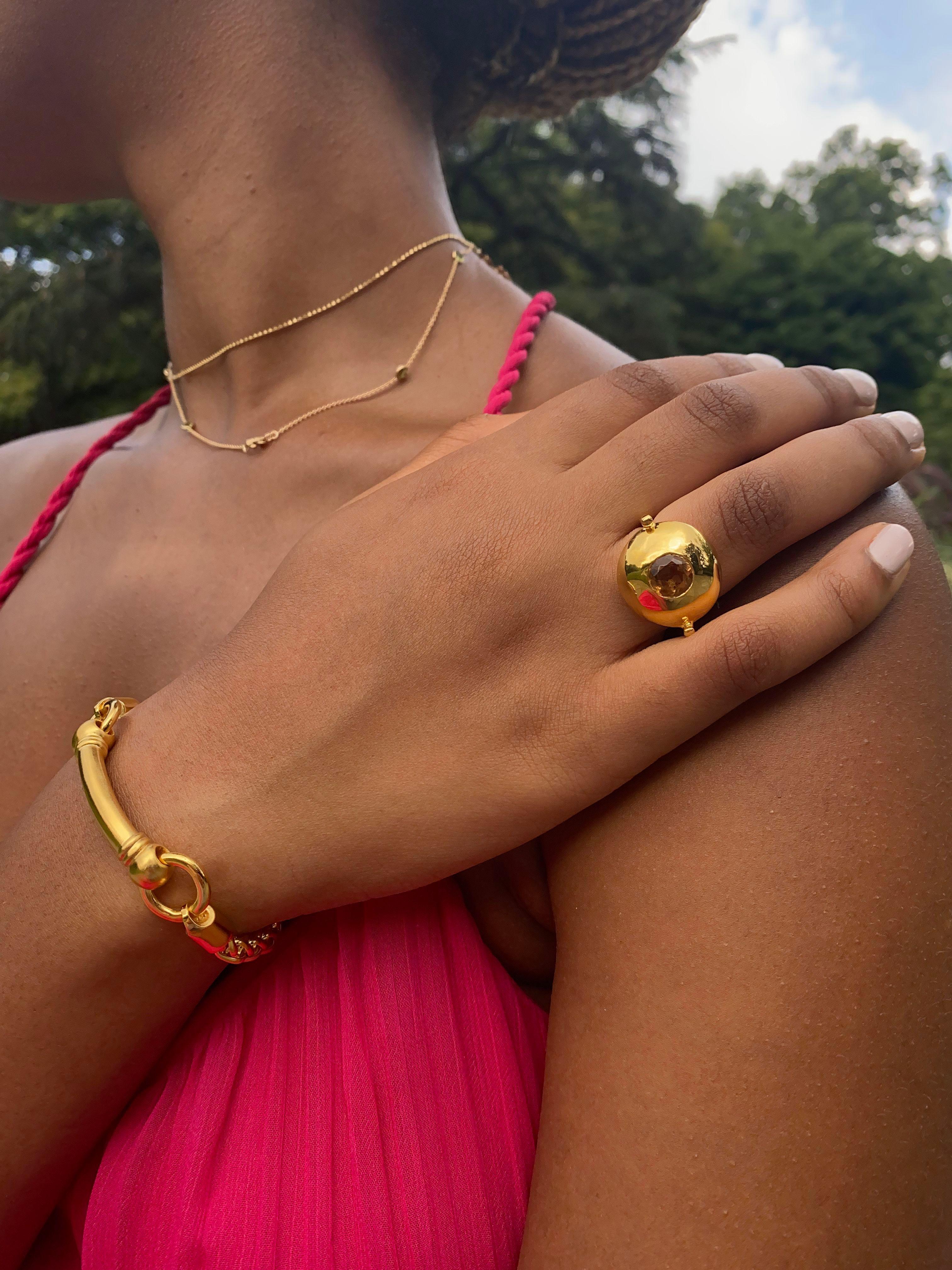 Brilliant Cut 22 Karat Gold Vermeil Orbit Ring with Yellow Citrine by Chee Lee New York For Sale