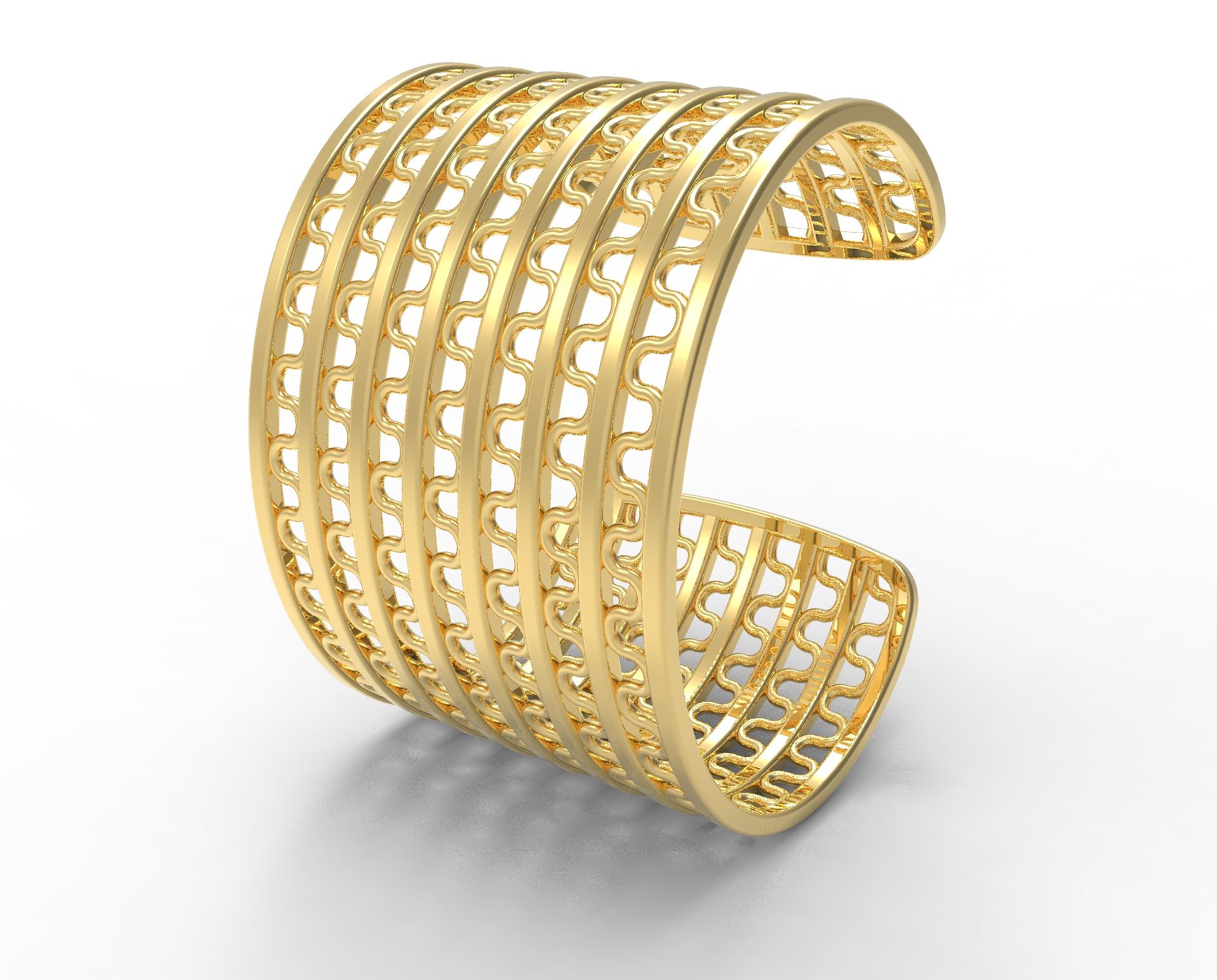 22 Karat Yellow Gold Woven Cuff Bracelet by ROMAE Jewelry - Inspired by Ancient Roman Designs. Our Clementia cuff bracelet is based on an ancient Etruscan example from the seventh century BC. Its strong architectural structure is softened by the