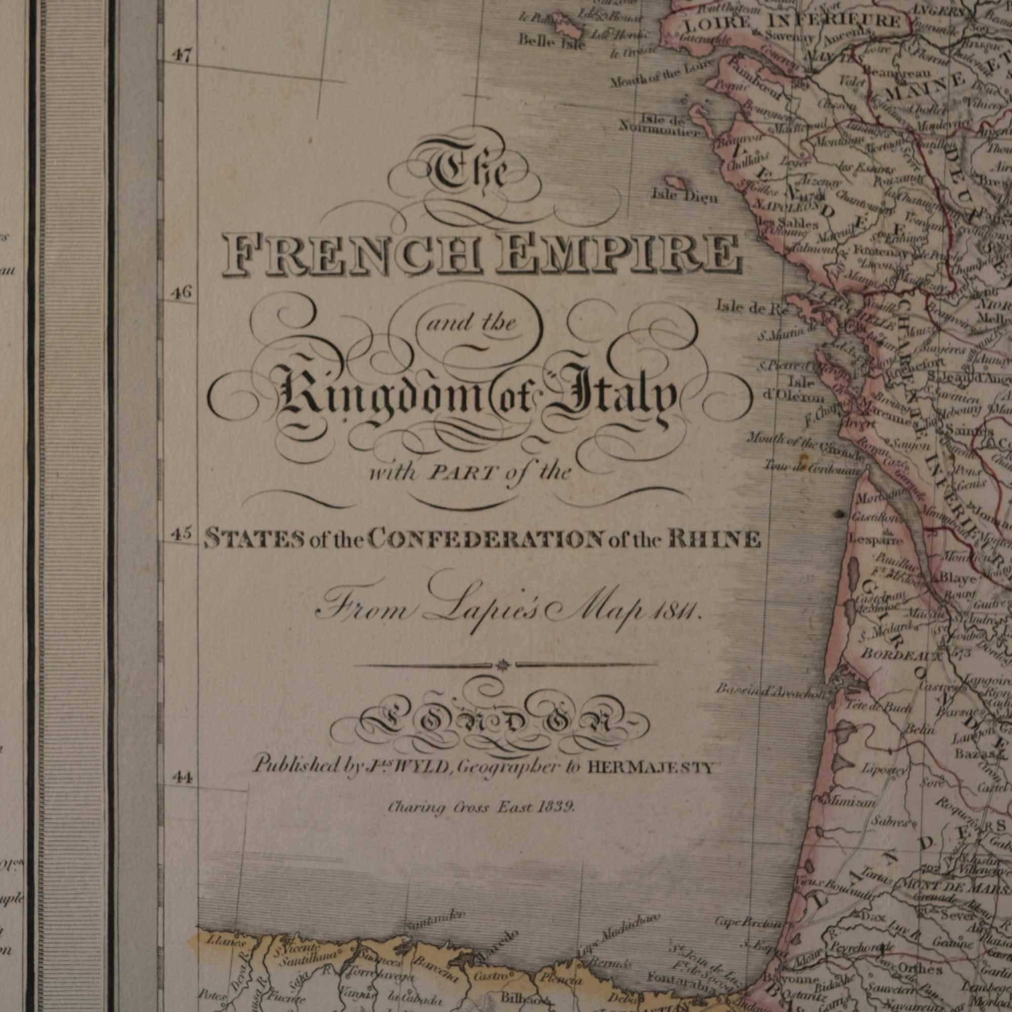 22-Karat Gold Leaf Framed Map of Napoleon's Empire, 1811 1