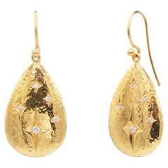 GURHAN 22 Karat Hammered Yellow Gold and Diamond Pear Drop Earrings