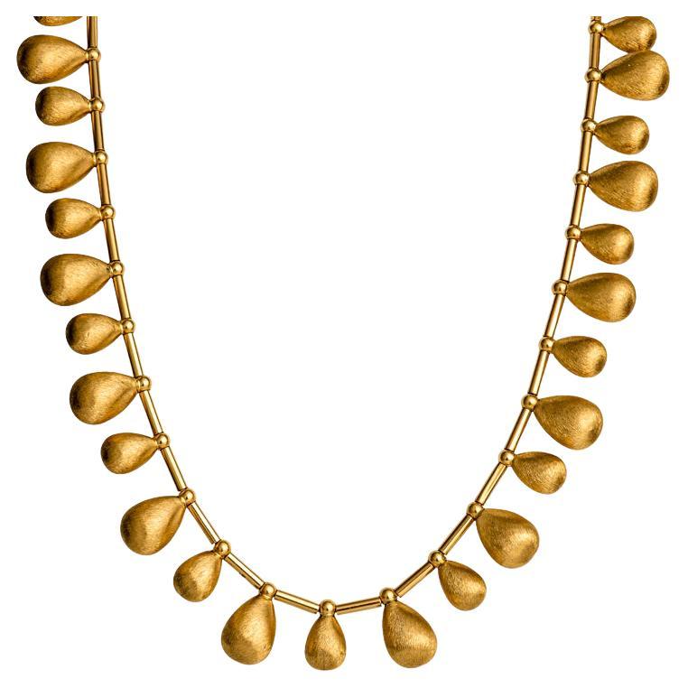 22 Karat Italian Yellow Gold Textured Dangle Necklace