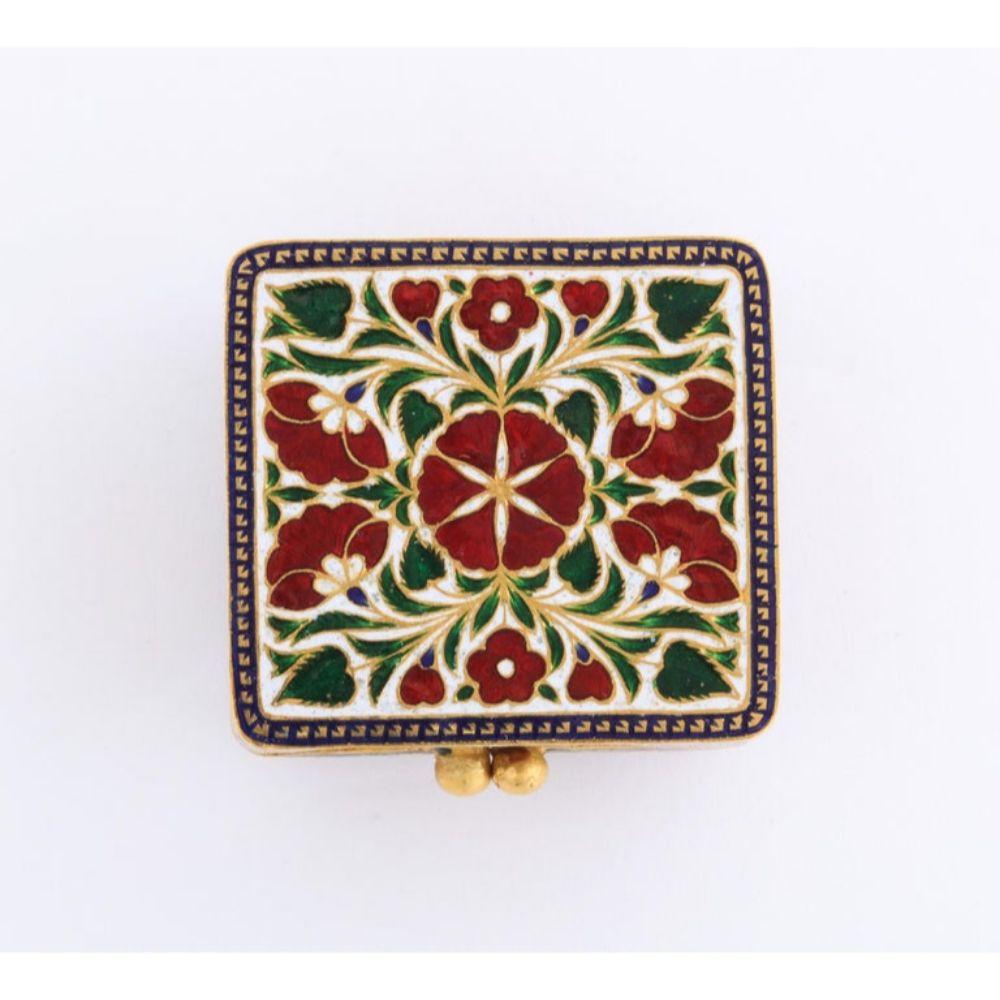 22 Karat Jaipur Indian Gold Enamel and Diamonds Pill Snuff Box 6