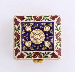 22-Karat Jaipur Indian Gold Enamel and Diamonds Pill Snuff Box