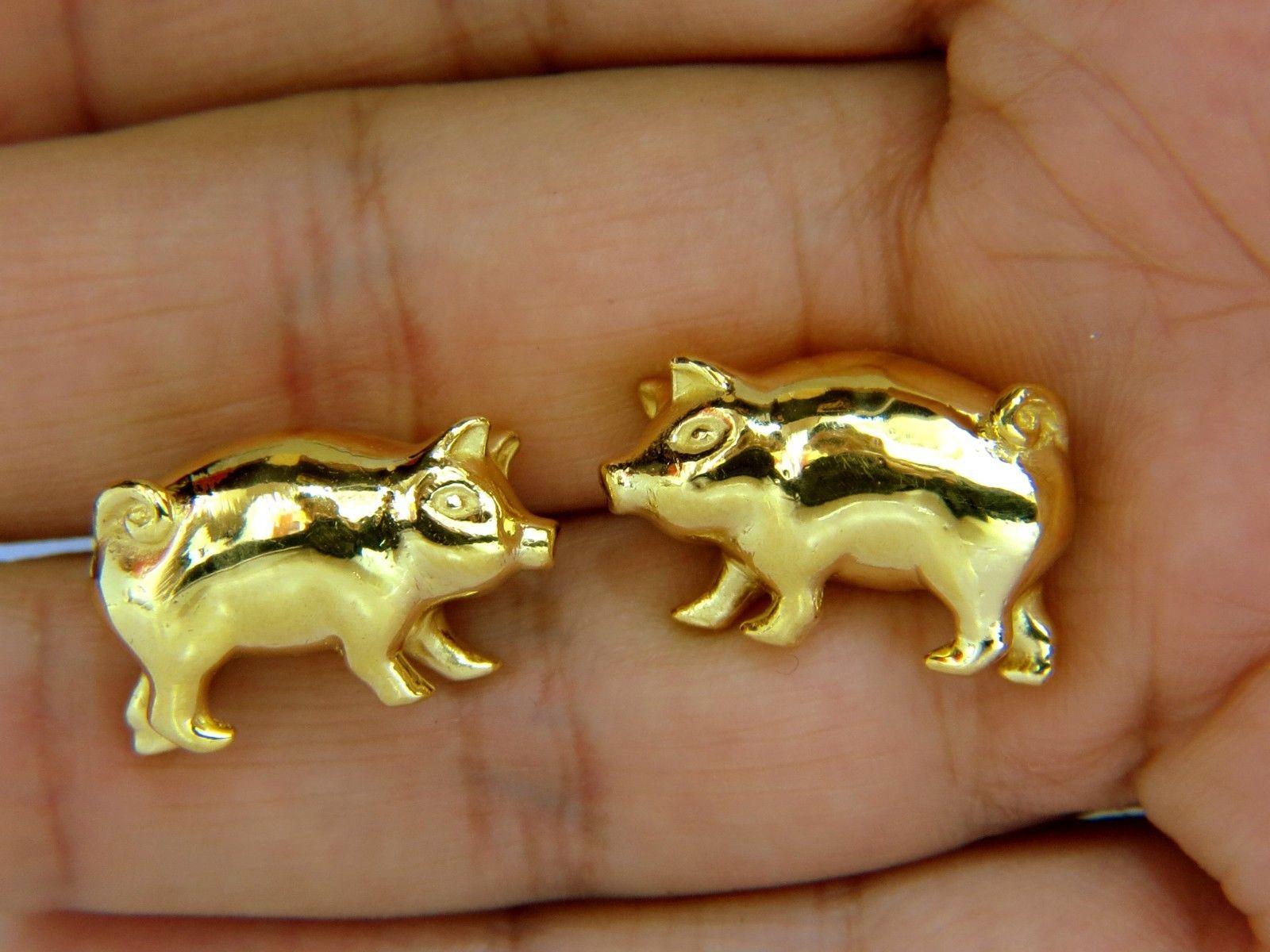 22 Karat Rare 3D Boar Pig Cufflinks or High Shine and Amazing Details In New Condition In New York, NY