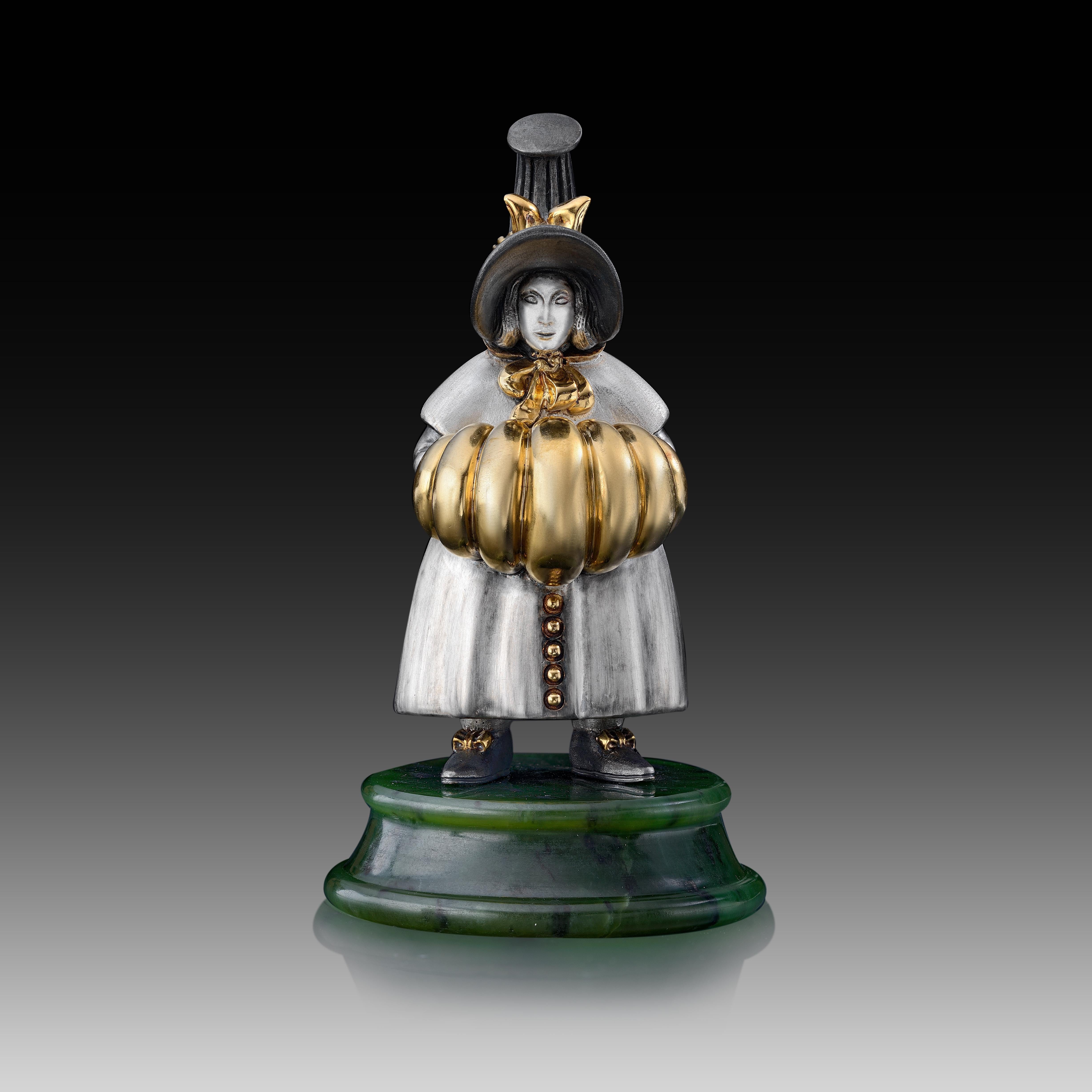 Contemporary 22 Karat Silver Jade Stand Figurine For Sale