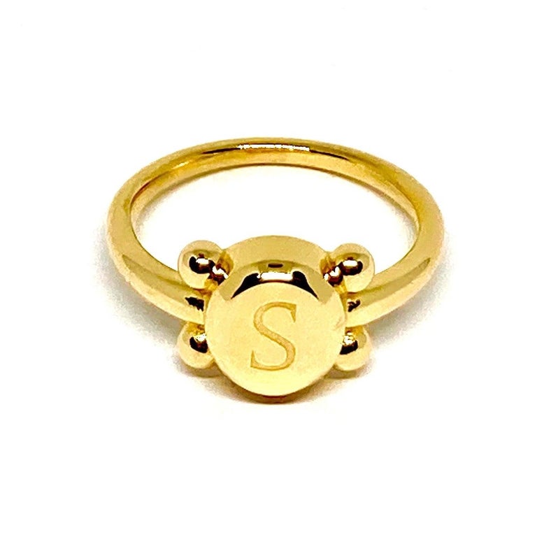 For Sale:  22 Karat Solid Gold Initial Ring by Romae Jewelry Inspired by Ancient Designs 6