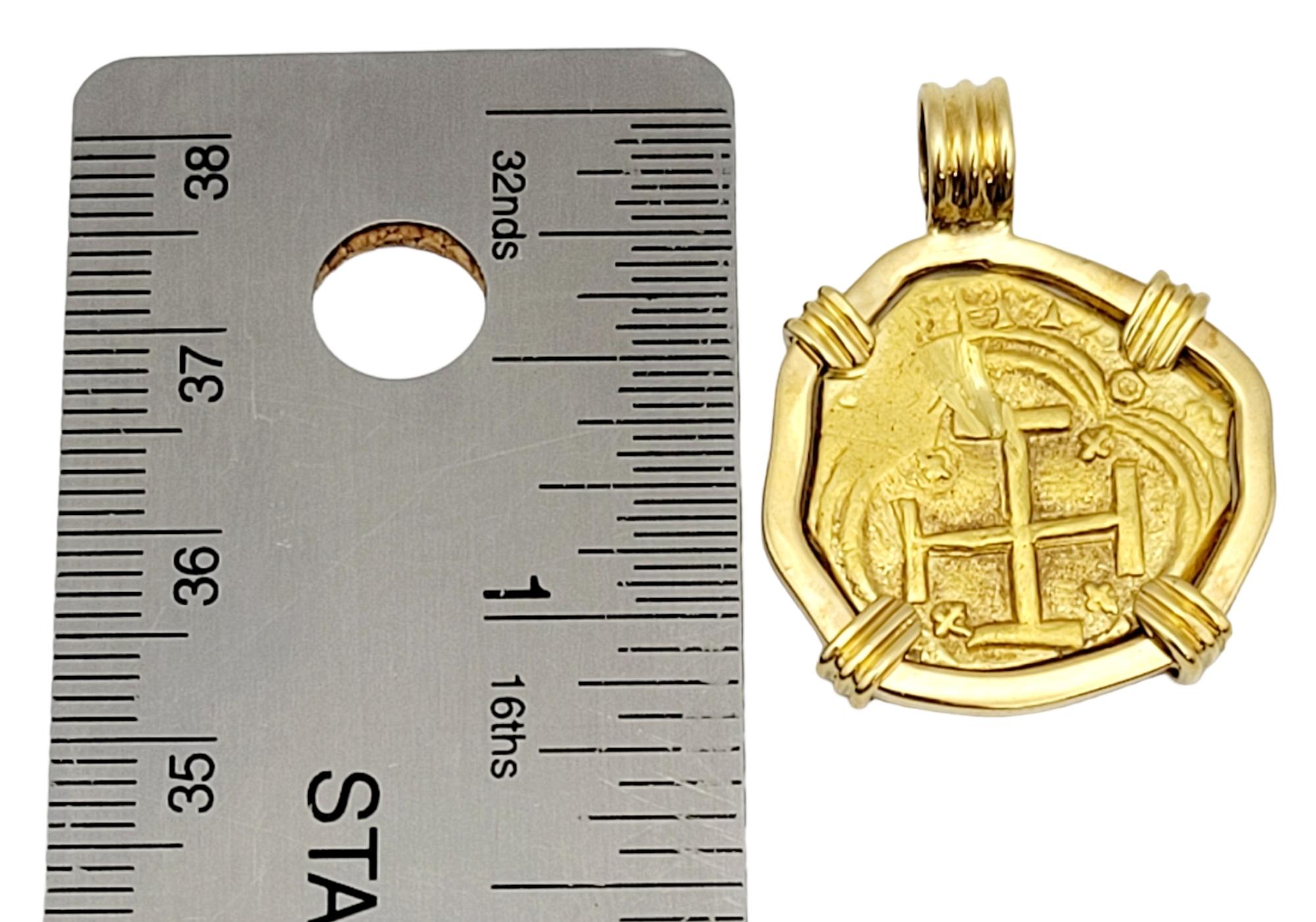 22-Karat Spain 2 Escudos Treasure Coin Bezel in 18 Karat Yellow Gold Pendant 4