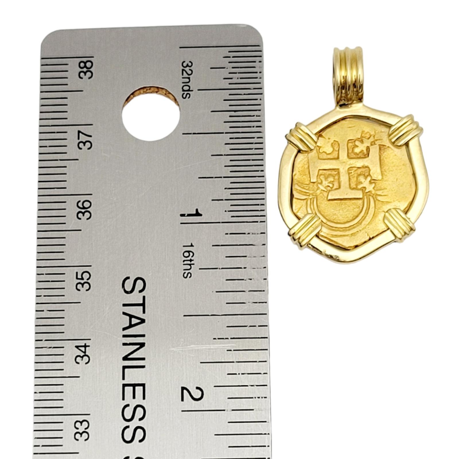 22-Karat Spain 2 Escudos Treasure Coin Bezel in 18 Karat Yellow Gold Pendant 6