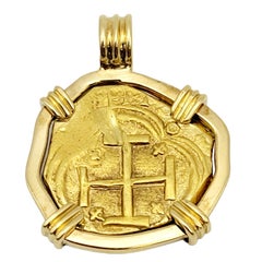 22-Karat Spain 2 Escudos Treasure Coin Bezel in 18 Karat Yellow Gold Pendant