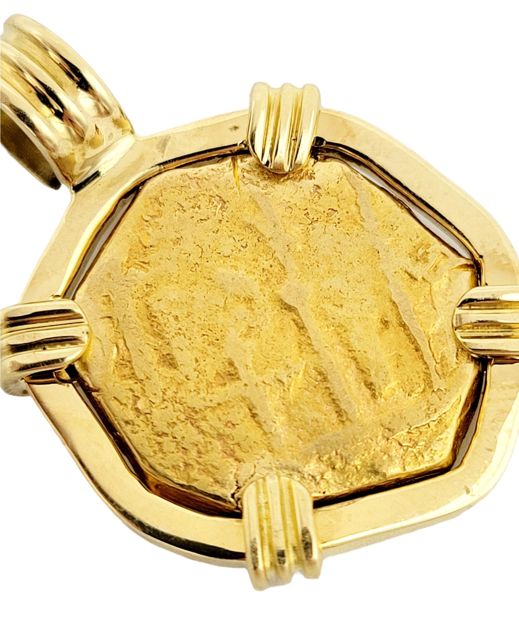 22-Karat Spain 2 Escudos Treasure Coin Bezel in 18 Karat Yellow Gold Pendant 1