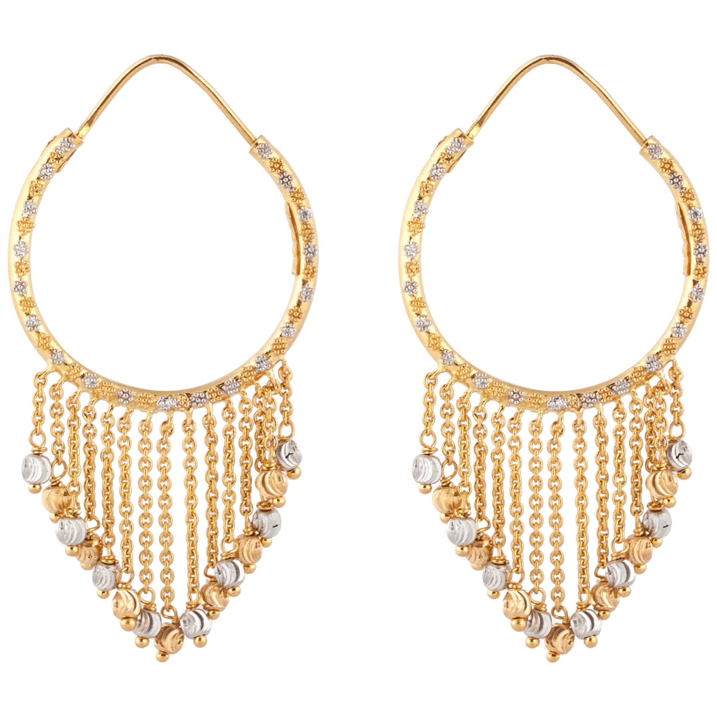 22 Karat Two-Tone Gold Hoop Dangle Earrings