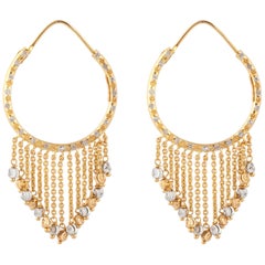 22 Karat Two-Tone Gold Hoop Dangle Earrings