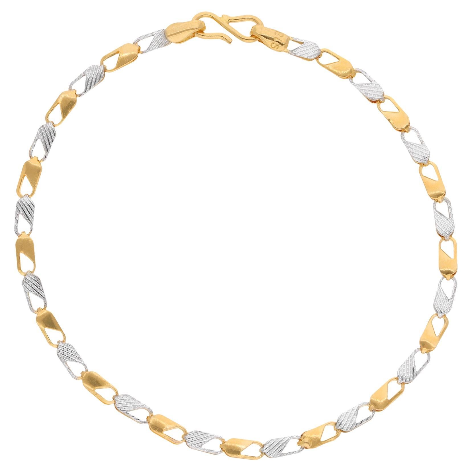 22 Karat Solid White Yellow Gold Lobster Clasp Design Bracelet Handmade Jewelry