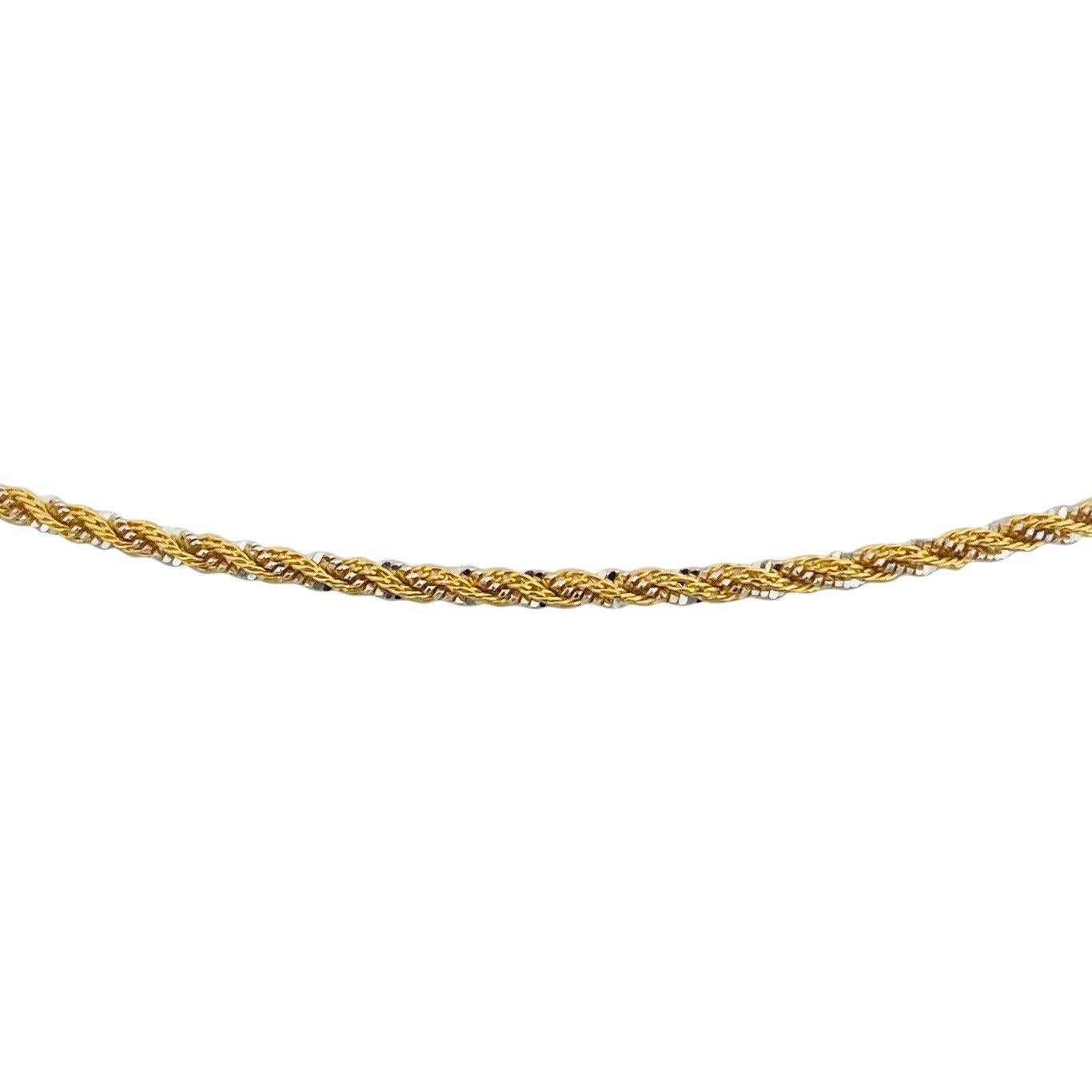 22 Karat Yellow and White Gold Solid Thin Twisted Rope Necklace  In Good Condition For Sale In Guilford, CT