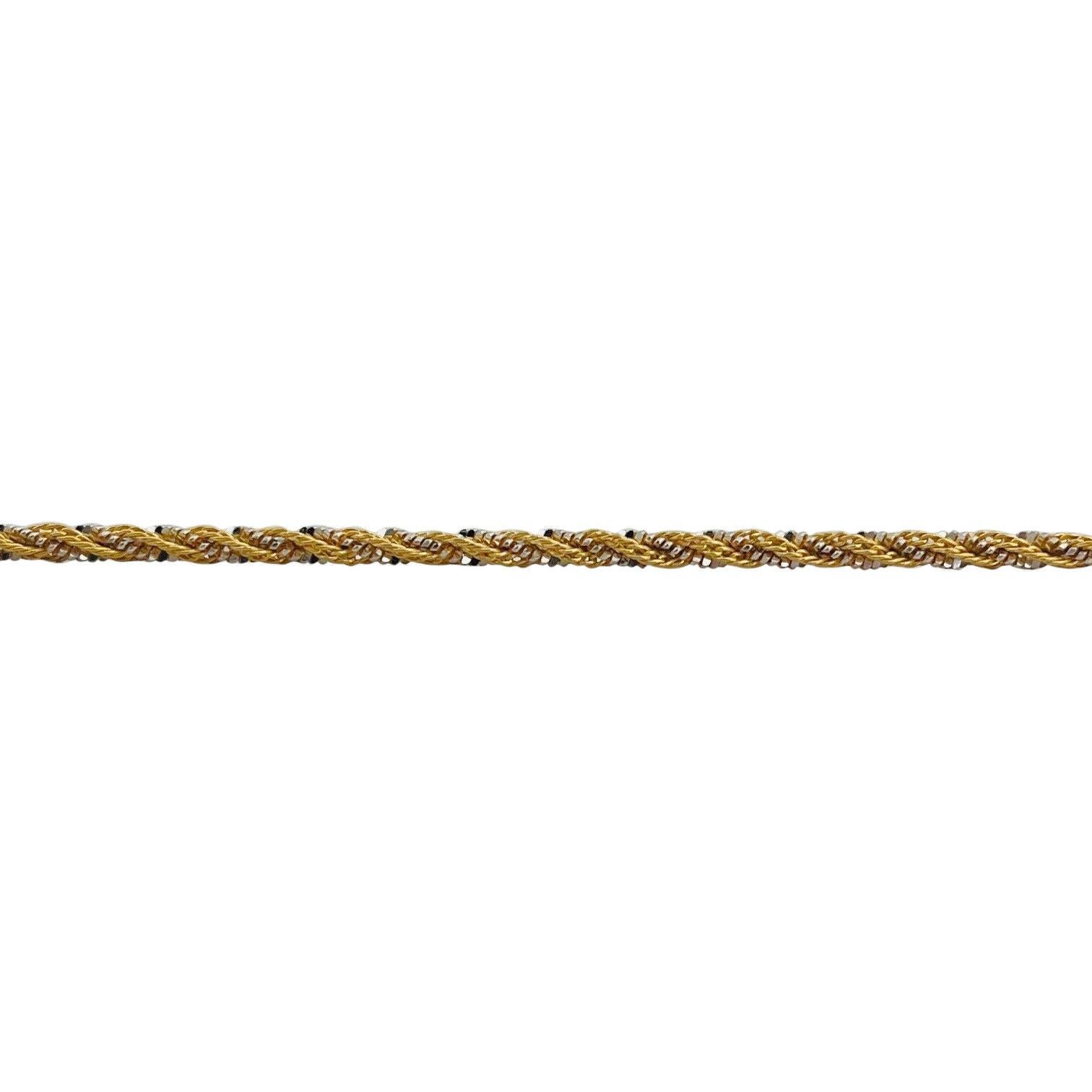 Women's or Men's 22 Karat Yellow and White Gold Solid Thin Twisted Rope Necklace 