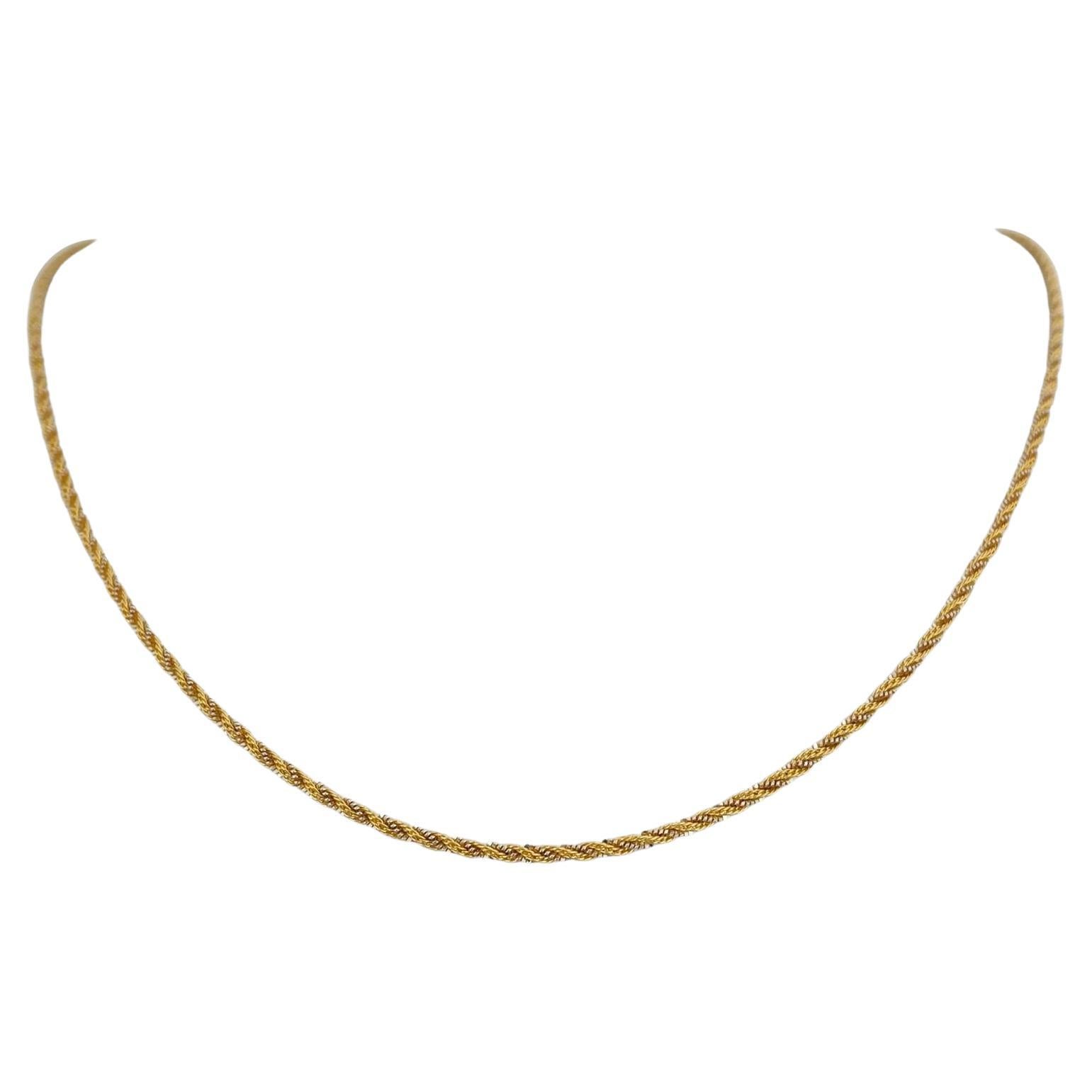 22 Karat Yellow and White Gold Solid Thin Twisted Rope Necklace  For Sale