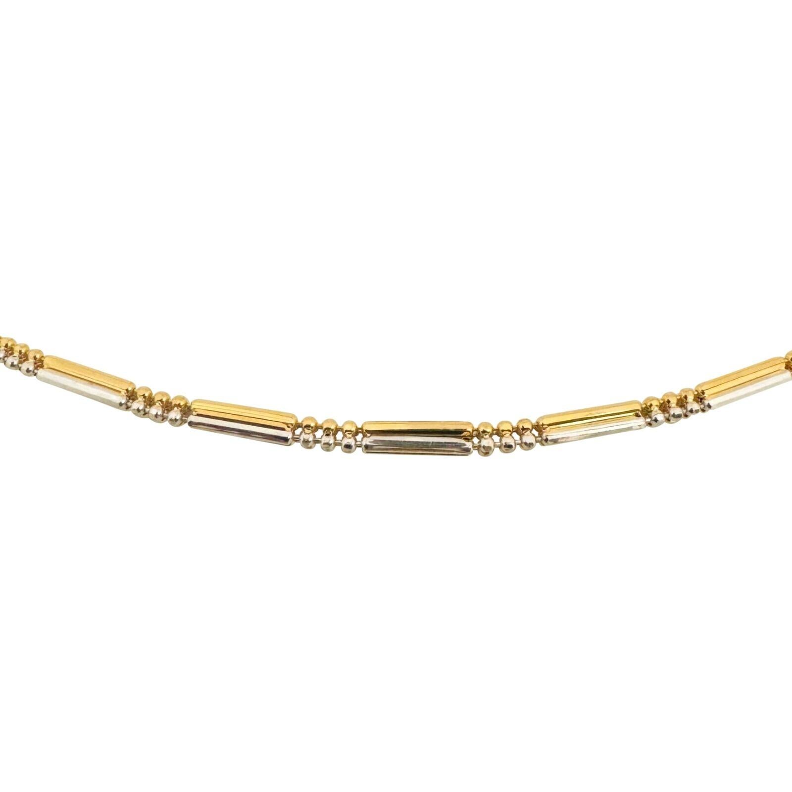 22 Karat Yellow and White Gold Two Tone Bar and Bead Link Necklace In Good Condition For Sale In Guilford, CT