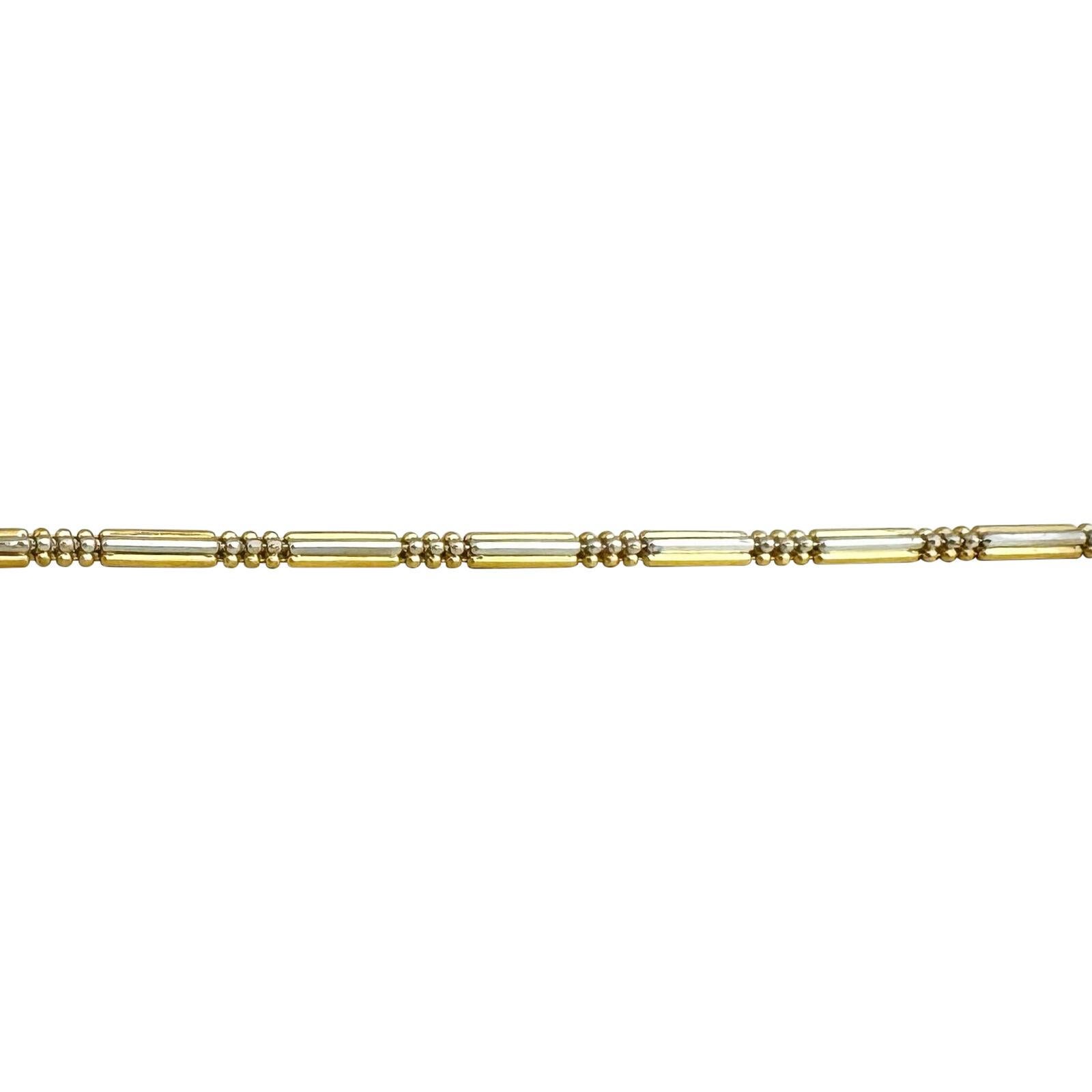 Women's or Men's 22 Karat Yellow and White Gold Two Tone Bar and Bead Link Necklace For Sale