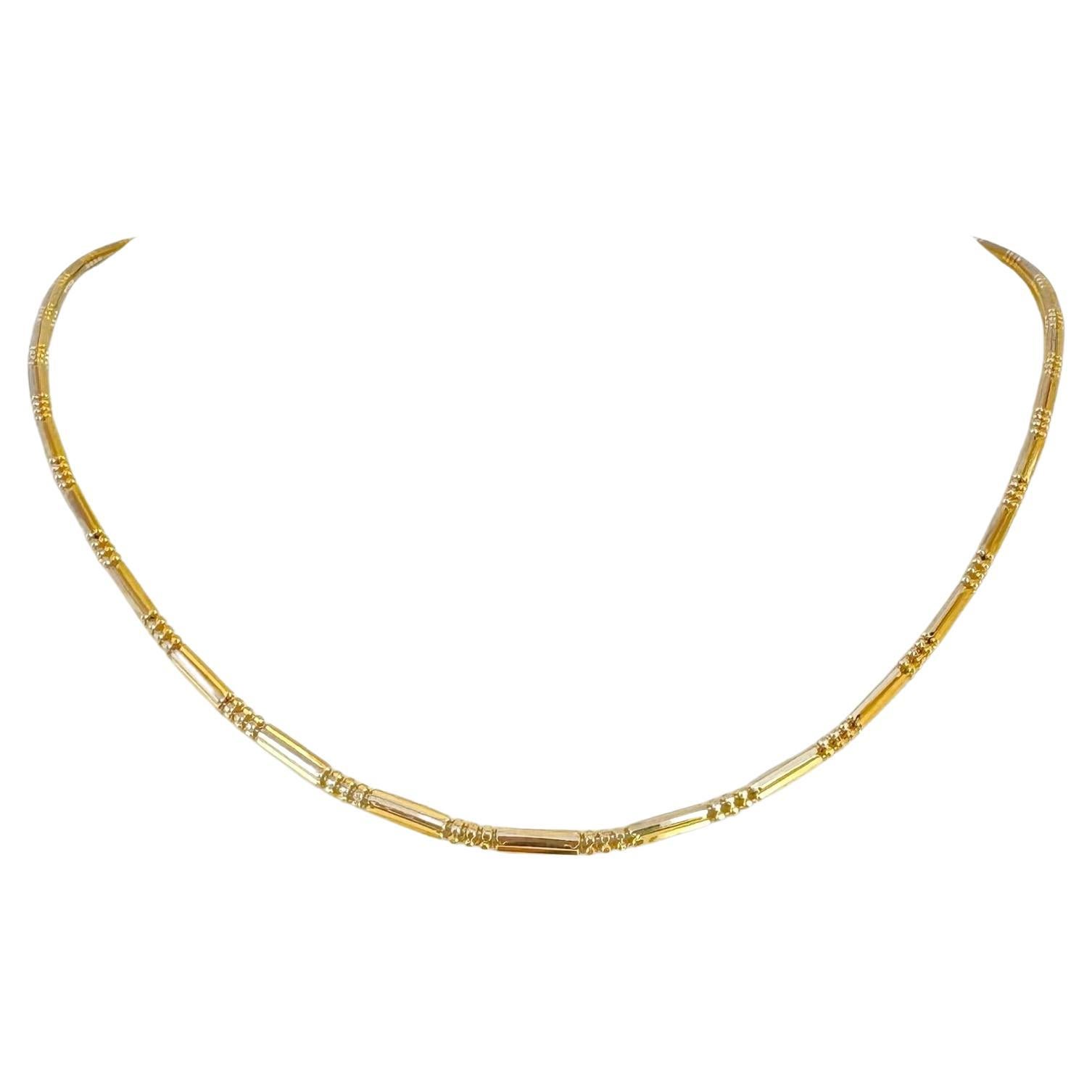 22 Karat Yellow and White Gold Two Tone Bar and Bead Link Necklace For Sale