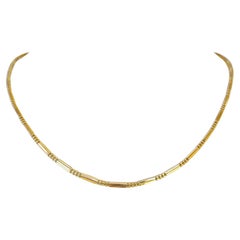 22 Karat Yellow and White Gold Two Tone Bar and Bead Link Necklace