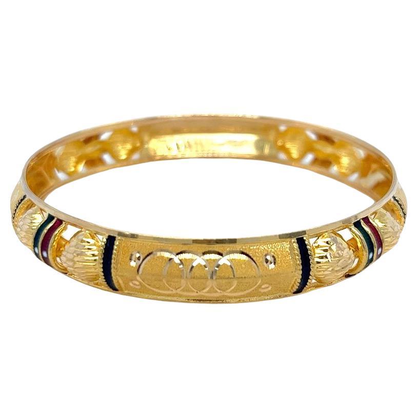 22 karat yellow gold and enamel bangle For Sale
