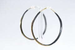 22 Karat Yellow Gold and Oxidized Silver Handmade Hoop Earrings Designer Jewelry