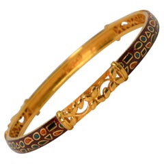 Antique 22 Karat Yellow Gold Red Enamel Artisan Bracelet