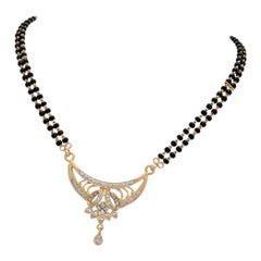22 Karat Yellow Gold Black Onyx Diamond Pendant Necklace .50 Carat