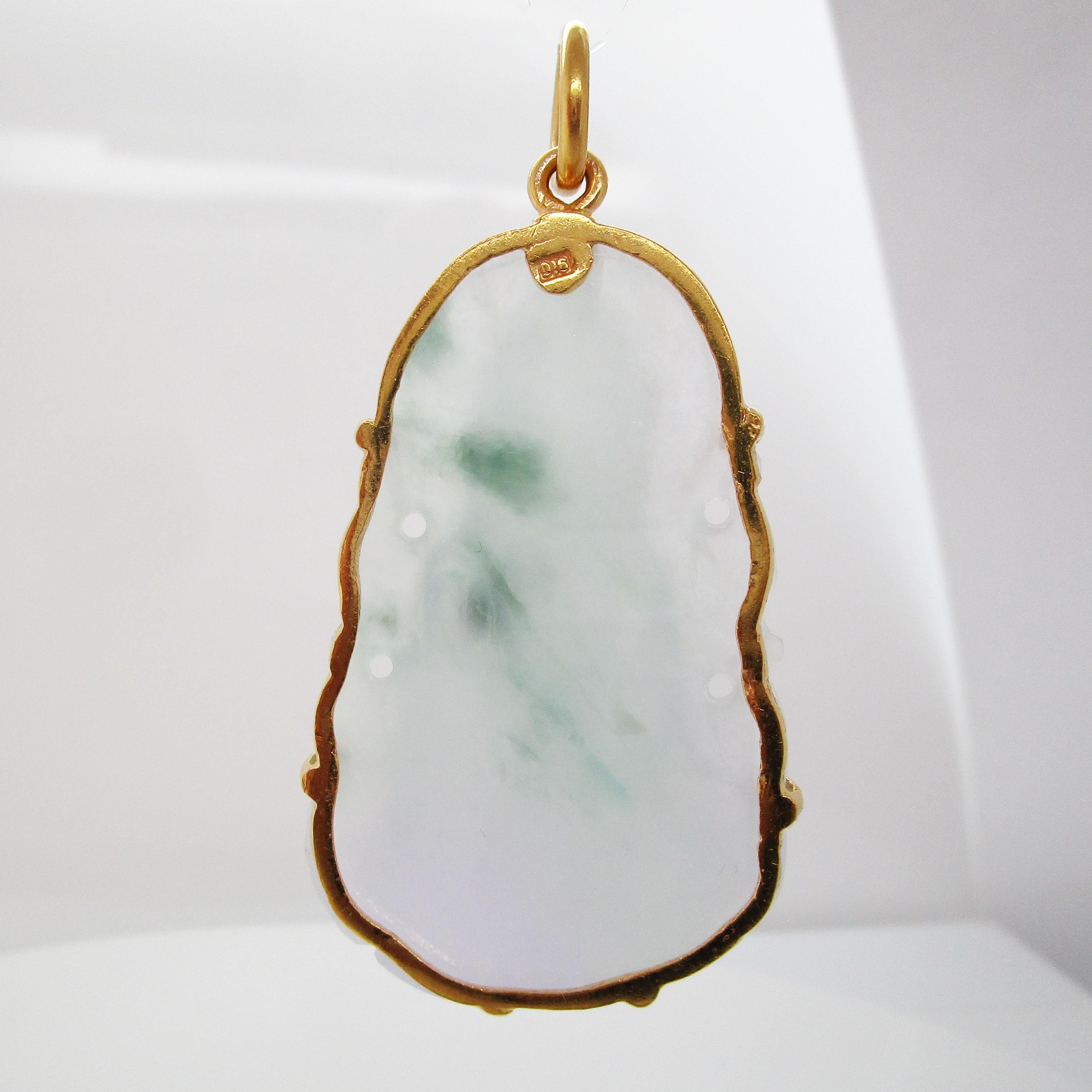 22 Karat Yellow Gold Carved Natural Jade Buddha Pendant with GIA Report In Excellent Condition In Lexington, KY