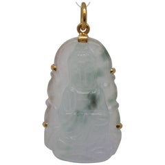Vintage 22 Karat Yellow Gold Carved Natural Jade Buddha Pendant with GIA Report