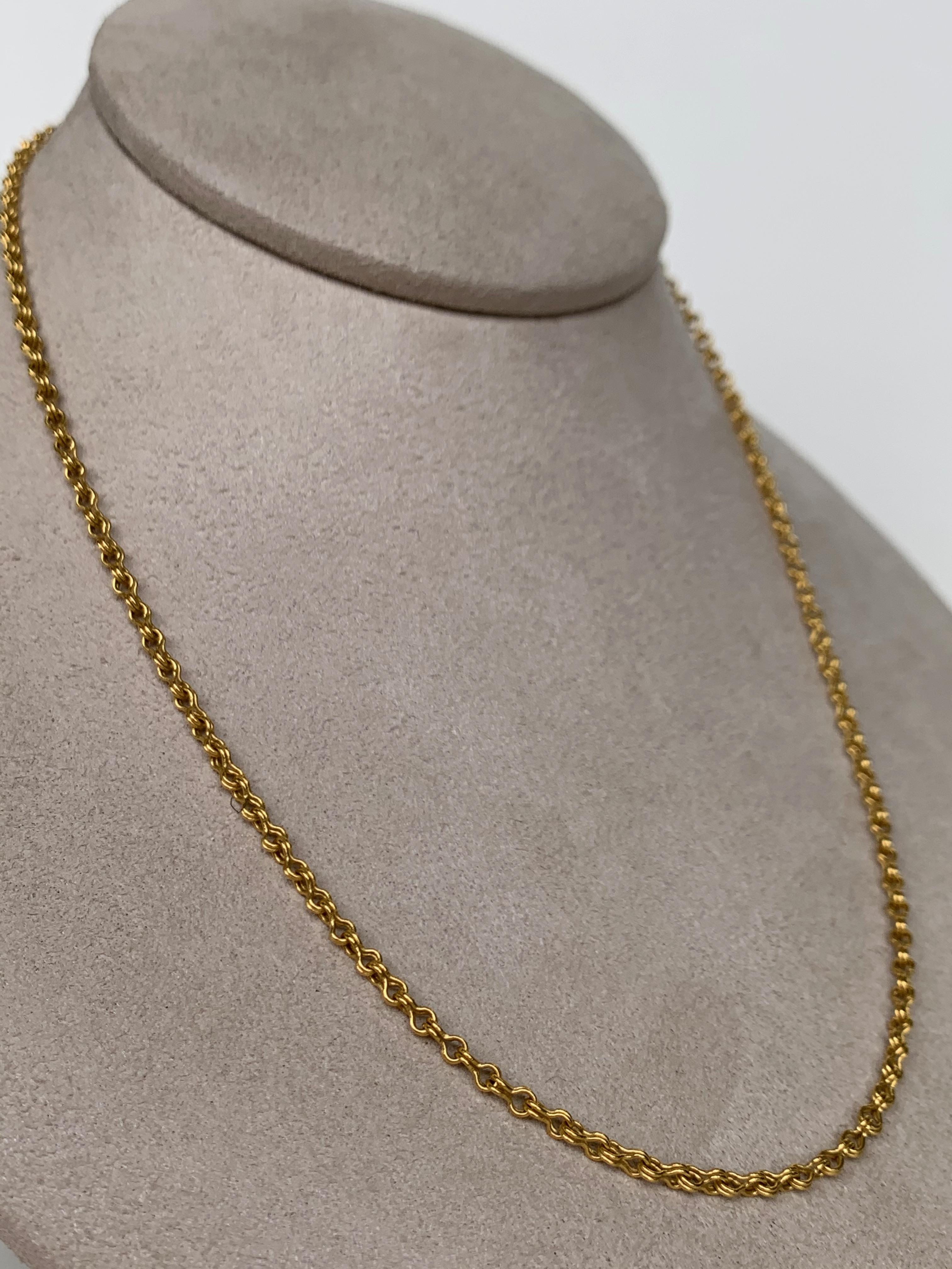 22 karat gold chain with toggle clasp. The links are mini sailor's knot, a method that has was used in ancient Egypt. Entirely handcrafted in New York City. 17.5