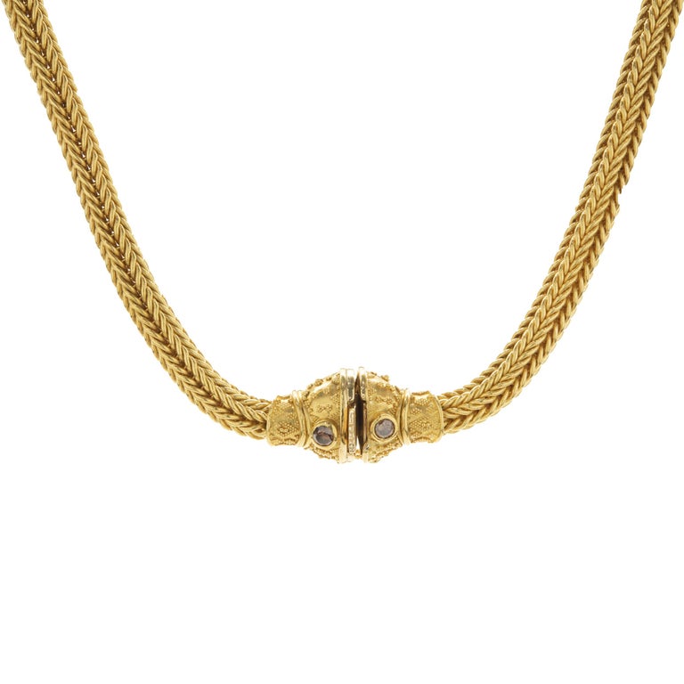 22 Karat Yellow Gold Chocolate Diamond Ornate Slide Collar Necklace For ...