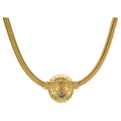 22 Karat Yellow Gold Chocolate Diamond Ornate Slide Collar Necklace