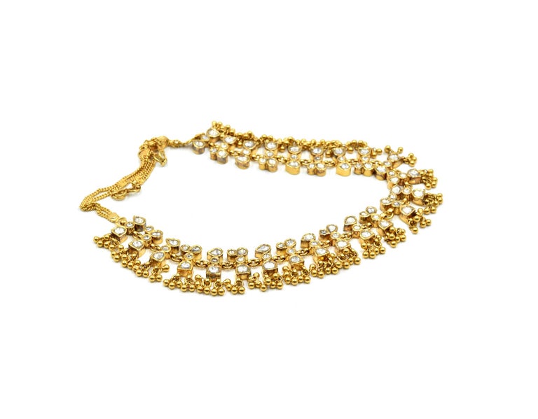 22 Karat Yellow Gold Choker Indian Style Necklace With Clear Stones 76 2 Grams At 1stdibs