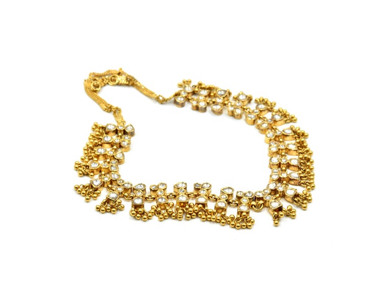 22 Karat Yellow Gold Choker, Indian Style Necklace with Clear Stones ...