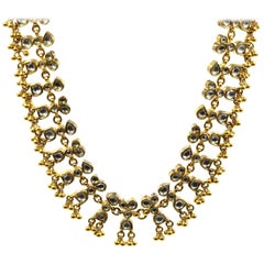 22 Karat Yellow Gold Choker, Indian Style Necklace with Clear Stones, 76.2 Grams