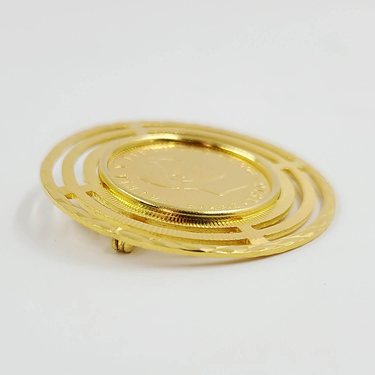 22 Karat Gelbgold Kubanische Cinco Pesos Münze Pin im Zustand „Gut“ im Angebot in Coral Gables, FL