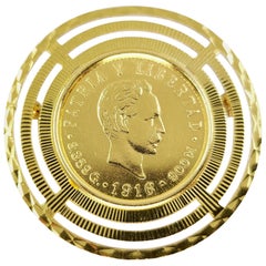 Antique 22 Karat Yellow Gold Cuban Cinco Pesos Coin Pin