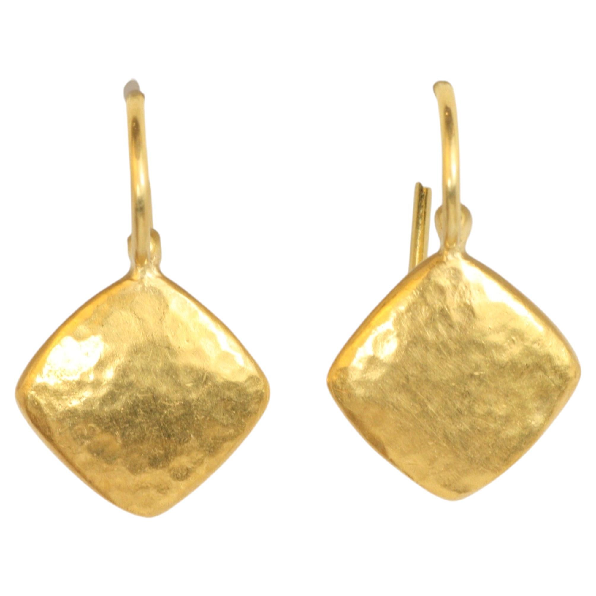 22 Karat Yellow Gold Cushion-Shape Disc Drop Earrings