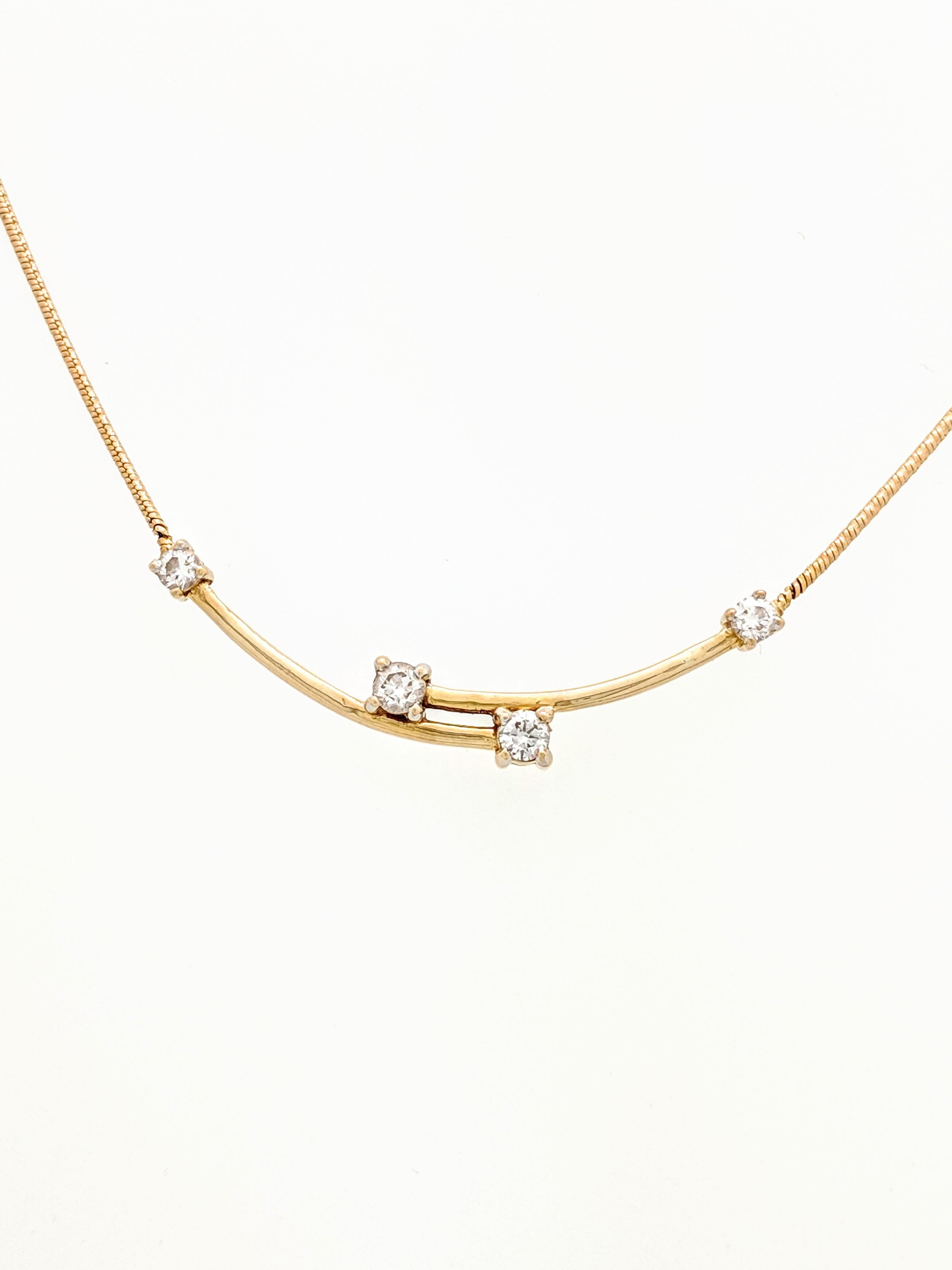 Round Cut 22 Karat Yellow Gold Diamond Bar Necklace .50 Carat SI1/H For Sale