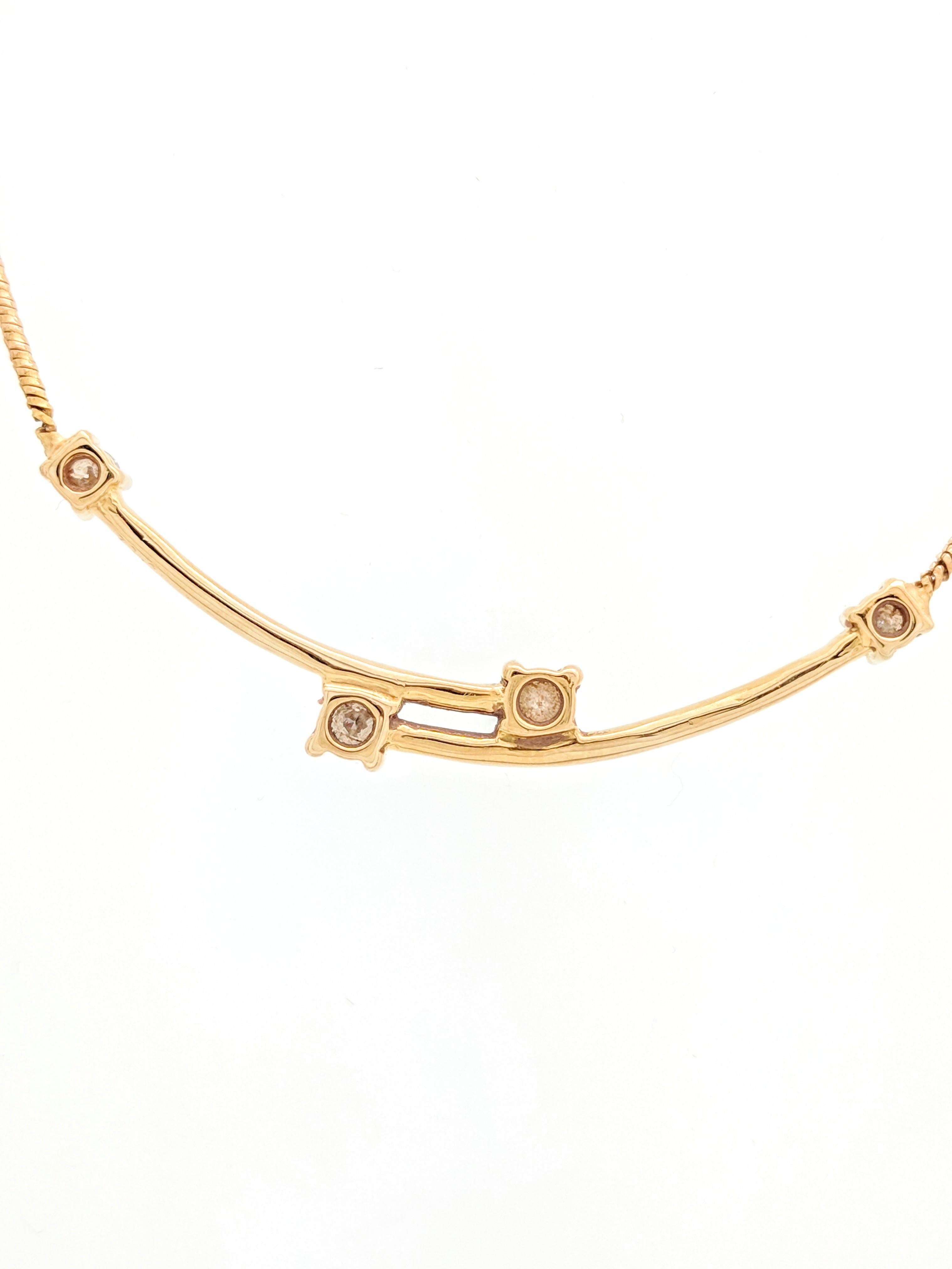 Women's 22 Karat Yellow Gold Diamond Bar Necklace .50 Carat SI1/H For Sale