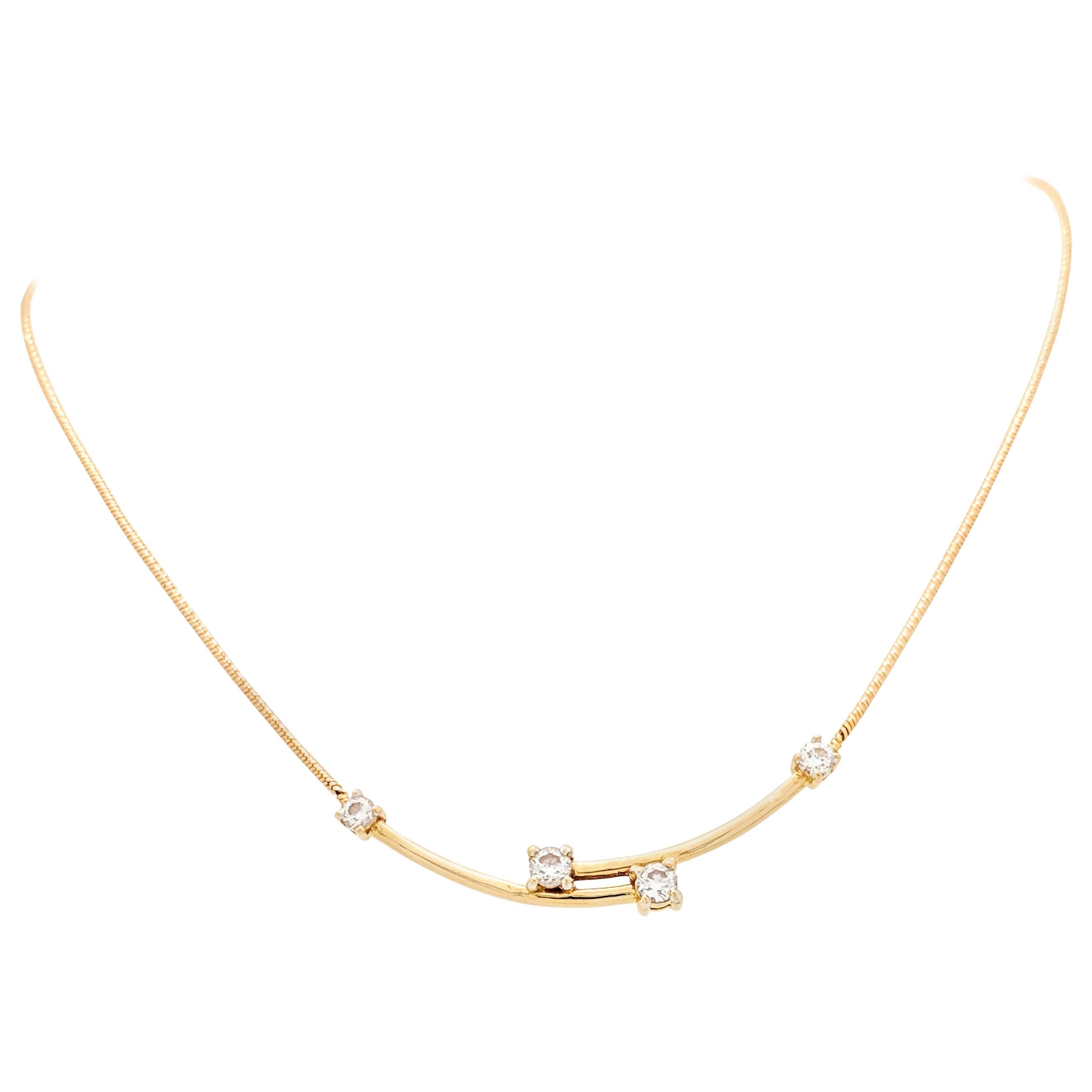 22 Karat Yellow Gold Diamond Bar Necklace .50 Carat SI1/H For Sale