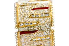 22 Karat Yellow Gold Diamond, Red, and White Enamel Handcrafted Bangle