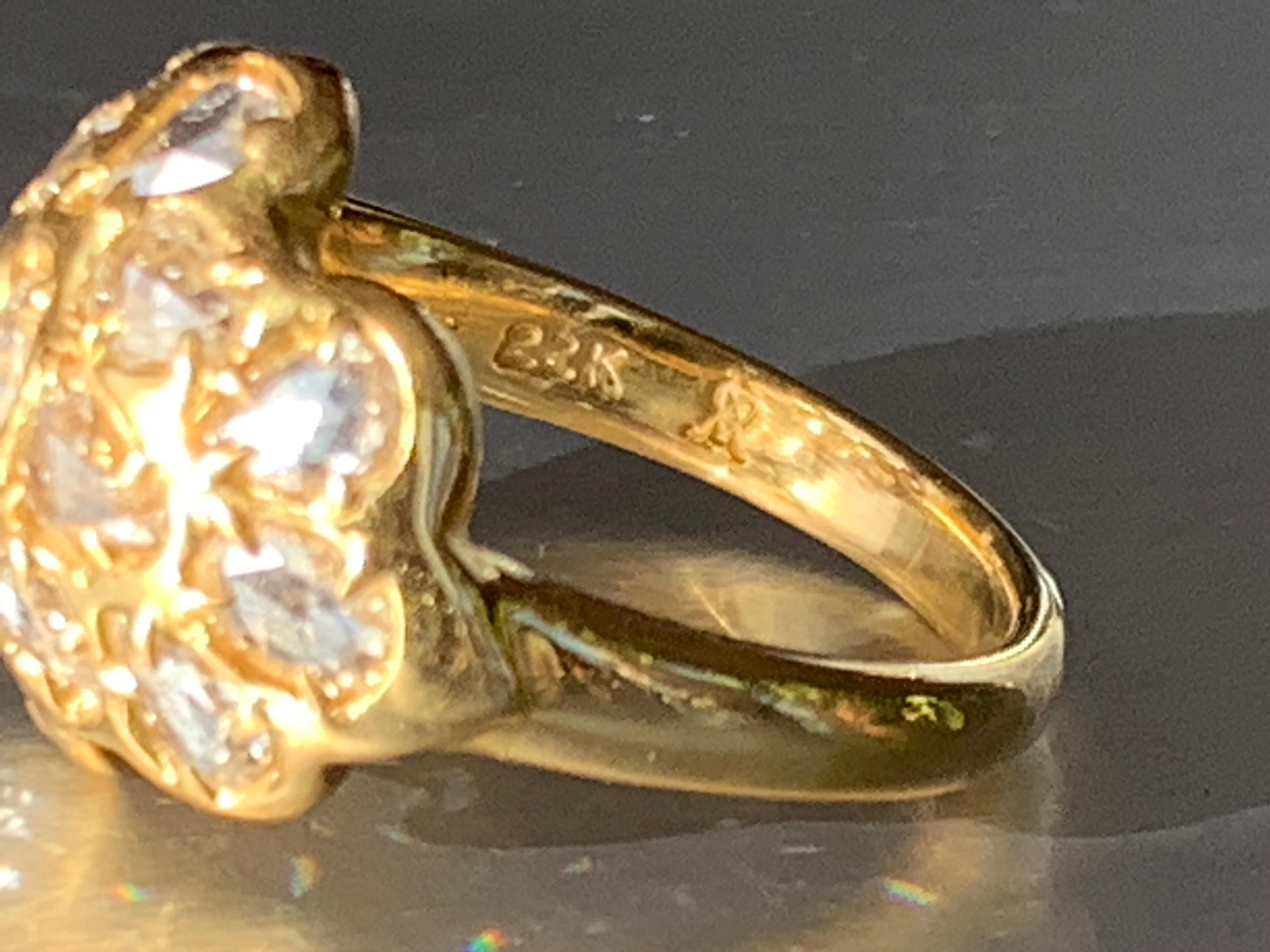 22 Karat Gelbgold Kuppelring mit Diamanten im Rosenschliff im Angebot 1