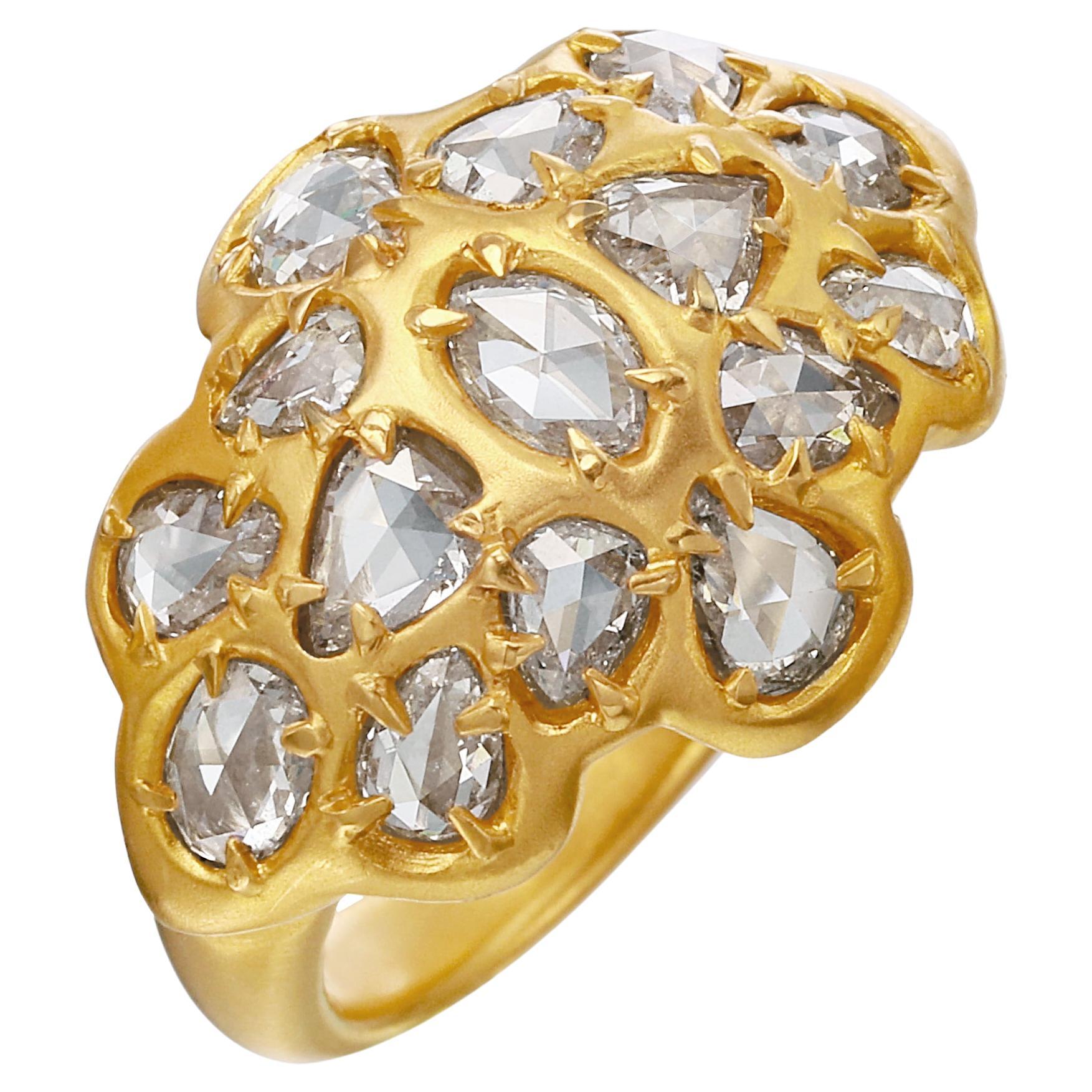 22 Karat Yellow Gold Dome Ring with Rose Cut Diamonds For Sale